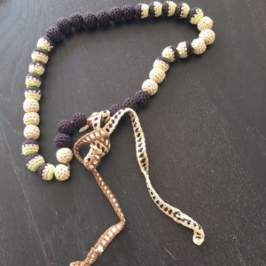 GAP Sash belt crochet ball necklace brown green